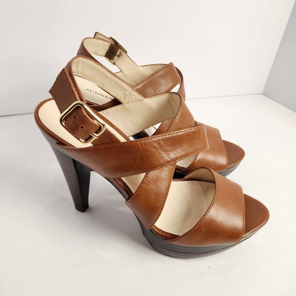 Audrey Brooke Women's Open Toe Strappy Slingback Platform Sandals Brown Size 7M - Picture 4 of 7